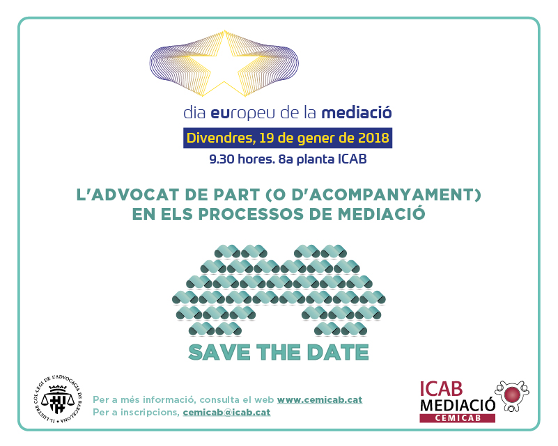 En el marc del Dia Europeu de la Mediació, jornada sobre la mediació a l’ICAB: 'L’advocat de part (o d’acompanyament) en els processos de mediació'