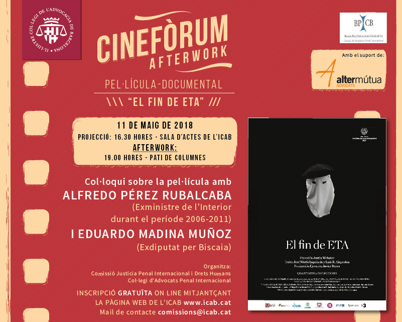 CONVOCATÒRIA: Cinefòrum i col·loqui sobre la pel·lícula 'El fin de ETA' amb l’exministre de l’Interior, Alfredo Pérez Rubalcaba