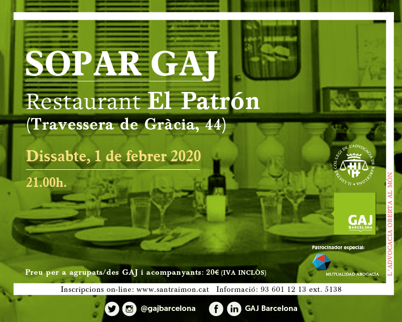Sant Raimon 2020: Sopar del GAJ l'1 de febrer. 