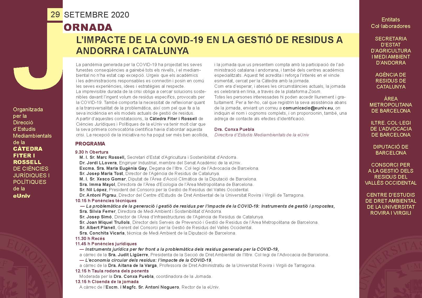 Jornada: 'L'impacte de la COVID-19 en la gestió de residus a Andorra i Catalunya'