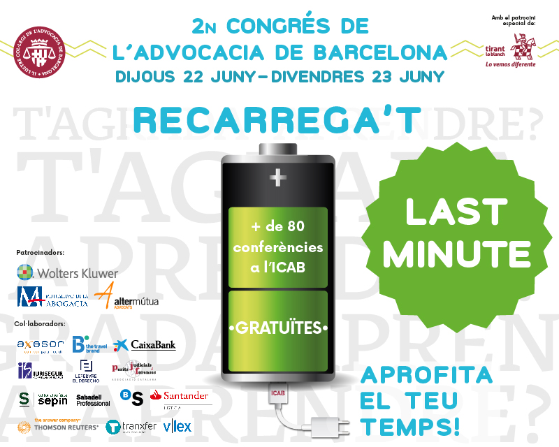 NOTA DE PREMSA: Èxit de participació a les més de 80 conferències organitzades per l’ICAB amb motiu del segon Congrés de l’Advocacia de Barcelona organitzat per l’ICAB 